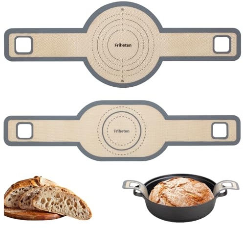 Sourdough Silicone Bread Sling -Oval and Round Non-Stick & Easy Clean Silicone Bread Mat for Dutch Oven. Reusable With Extra Long Handles Silicone Bread baking Supplies tools accessories(Gray)