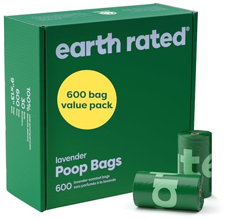 Earth Rated Dog Poop Bags Value Pack, Leak-Proof and Extra-Thick Pet Waste Bag for Big and Small Dogs, Refill Rolls, Lavender Scented, 600 Count