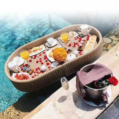 Mesa flotante for servir piscina, bandeja flotante ovalada de ratán for piscina, bandeja flotante for desayuno, barra flotante for adultos, bancos de arena, spas, baños, fiestas, piscina for servir (