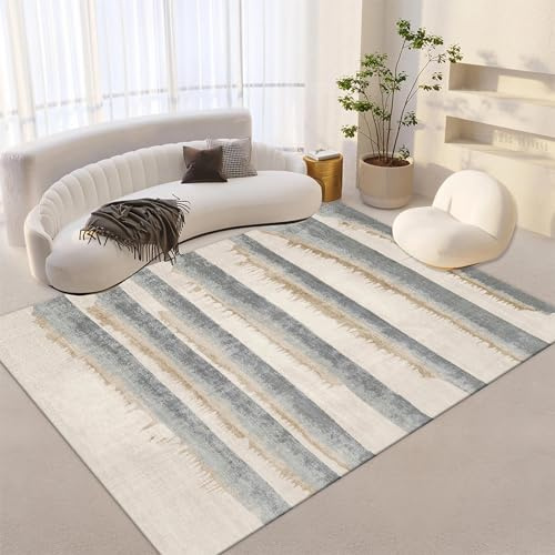 rutschfeste,Leicht Zu Reinigender, Rutschfester Teppich, Cremegraues Streifendesign,Balkon deko kinderzimmerteppich,180x250cm