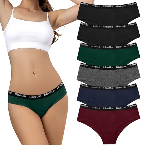 Libella Culotte Femme Lot de 6 Coton Taille Basse Slip Confort Respirant Sport sous-vêtements Élasticité Hipster Multipack,Classique M