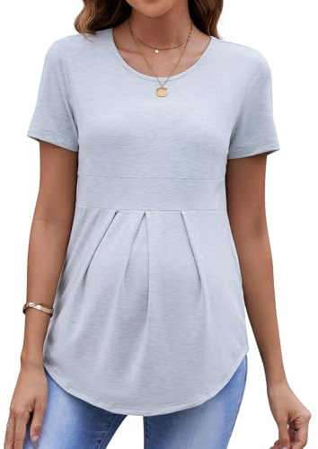 Brynmama Umstandstop vorderer Falte Peplum Tunika Kurzarm Rundhalsausschnitt Schwangerschafts Top Umstandsshirt