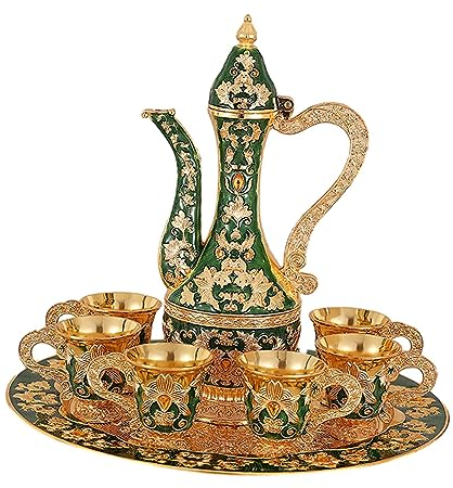 NeaxgeandX Vintage Türkisches Teekannen-Set, Teeservice, Set für Bar, Hochzeit, Geschenk, Esstisch, Blau, Gold, Blau