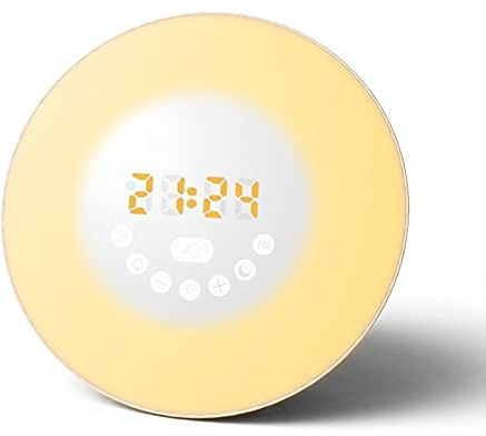 SilteD Wake Up Light Despertador Amanecer, Simulación de Atardecer Reloj Digital con Radio FM 7 Colores Función de Sonidos de luz Control táctil