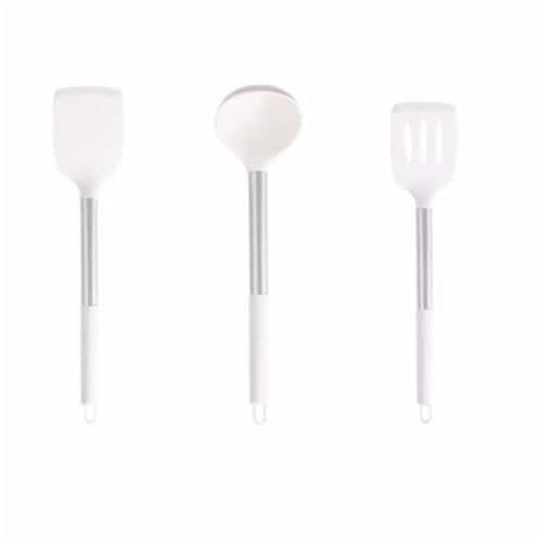 Cucharas de cocina Espátula de silicona, cuchara for sopa, espátula con fugas de acero inoxidable, juego de utensilios de cocina for el hogar