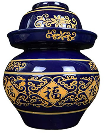 Traditional Water-Sealed Jar,Fermentation Jar,Pickle Jar Ceramic Jar With Lid,Large Thickening Traditional Chinese Fermentation Kit Crock With Water Seal Airlock Lid, Fermentation Jar for Kimchi(3KG)