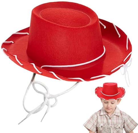Veesper Kinder Cowboyhut, breiter Krempe Nicht gewebter Stoff Western Cowboyhut Kinder mit Schnur, solide Farbkuh Boy Hut für Dress Up Cowboy Party Halloween, rot