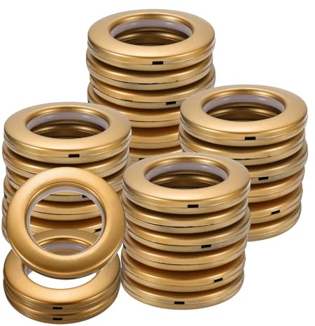 sourcing map 50pcs Curtain Grommets, 1-5/7(42 mm) ID Window Curtain Panels Eyelet Rings Low-Noise Sliding Roman Curtain Hardware Clip Rings for Window Bathroom Bedroom Curtain Rod, Sand Gold