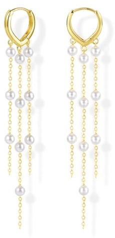 Gold/Silber 925 Perlen Hängend Ohrringe Damen Lange Perle Hängen Ohrring | ALEXCRAFT Gold/Silber 925 Perlen Hängend Ohrringe Damen Lange Perle Ohrring Hängeohrringe Hypoallergen Schmuck Geschenk