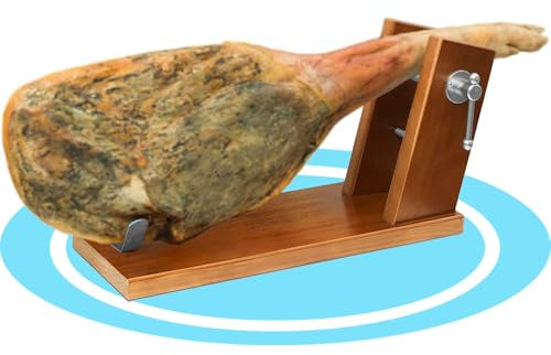 Dekohome Jamonero Profesional Reserva, Soporte Jamonero de Madera Pino Alta Resistencia, Herrajes y Pinchos de Acero, Sistema de Sujeción Ajustable de Torniquete, Base Antideslizante, 40 x17.8x25cm