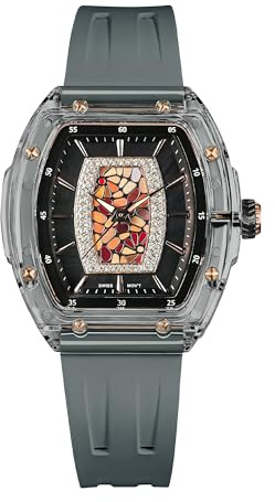 TSAR BOMBA Orologi da donna in vetro zaffiro, movimento al quarzo svizzero, con gomma fluoro, design classico tonneau, luminoso, impermeabile fino a 30 m, bellissimo regalo per le donne, Grigio