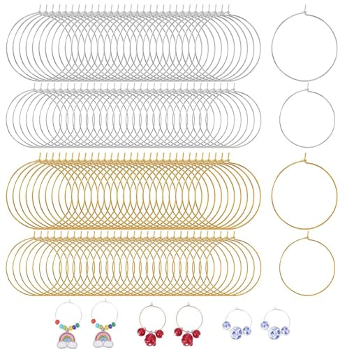 XoeLLe 200 Stück Weinglas Ringe, Creolen Edelstahl Anhänger, Personalisierte Getränkekennungen, Glas Identifikations Getränke, für DIY Handwerk, Party Favors, Dekoration(Gold und Silber)