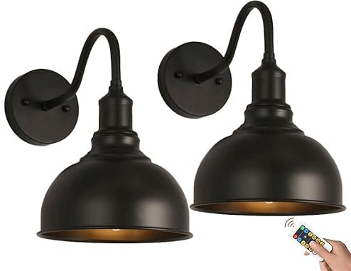 Juego de 2 Apliques de Pared a batería Negros/lámparas de Pared Recargables, con Bombilla Regulable con Temporizador y Control Remoto, Apliques de Pared Recargables sin cableado para baño, s