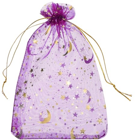 sourcing map Organza-Beutel, 12,7 x 17,8 cm, durchsichtig, Mondstern-Netzbeutel, Kordelzug, Geschenkbeutel, Großpackung, Partybeutel, Schmuckbeutel für Hochzeit, Süßigkeiten, Valentinstag