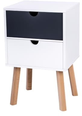 POSNORD Table de Chevet Blanche avec Deux Tiroirs (Noir et Blanc) Core – Table d’Appoint en MDF et Bois de Hêtre – Rangement Pratique – Corps Laqué – Parfait pour Chambre – 34,5x30x55,5 cm