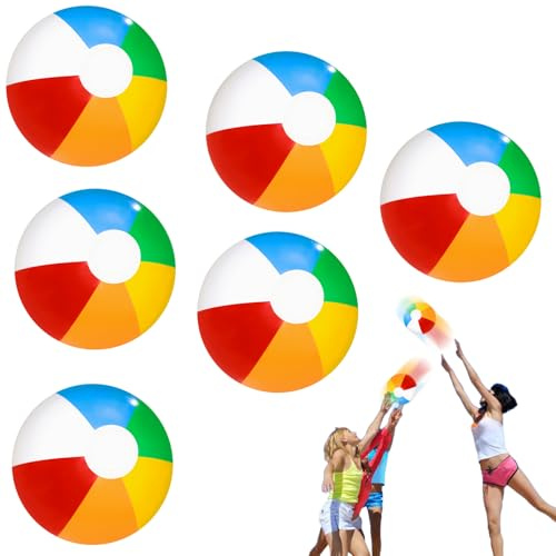 EDLMKM 6 Pcs 9 Colorful Inflatable Balls Swimming Pool Toys for Kids Summer Outdoor Games, BBeach Balls Inflatable, BBeach Toys Rainbow Beach Ball Bulk for Family, IInflatable Beach Ballss