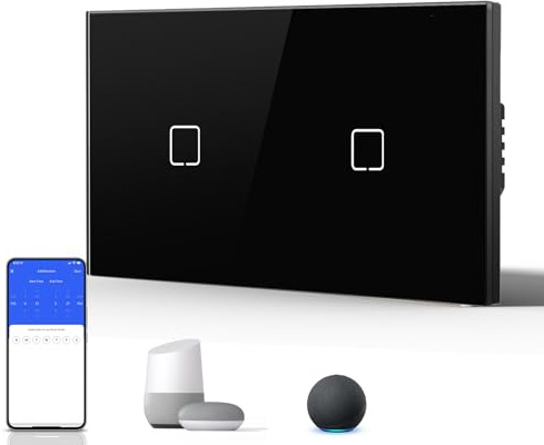 BSEED Smart Touch Lichtschalter,Glas Schalter Unterputz,Wandlichtschalter mit LED Hintergrundbeleuchtung,Neu E-Serie,16A 250V,1 Fach 1 Weg,157mm Schwarz