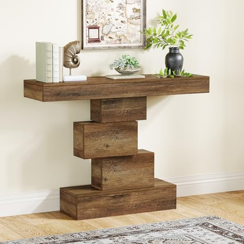 Tribesigns Table console 108 x 30 x 80 cm - Table de couloir avec pied design distinctif - Table d'appoint étroite en bois - Table basse pour salon, couloir, chambre à coucher, style maison de
