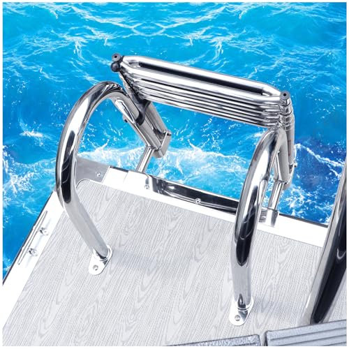 ZEEKYFOR Boat Ladders 4 Step Folding, Heavy Duty Telescoping Ladder for Pool Dock Pontoon Deck, Pool Ladders for Inground Pools,5cm/2in Wide Step