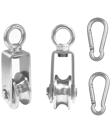 Edelstahl Umlenkrolle 34mm mit Karabinerhaken 360° schwenkbar Hochlast 250kg Für Industrie Transport Öse für Seile Zurrgurte (2er Set)