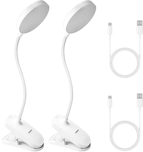 2 Stück LED Leselampe Bett, Dimmbarem Klemmlampe Bett, USB Wiederaufladbare Klemmlampe 3 Helligkeiten 360° Flexibel Schreibtischlampe mit Touch Dimmbar Kinder Tischlampe für Lesen, Schlafzimmer, Büro