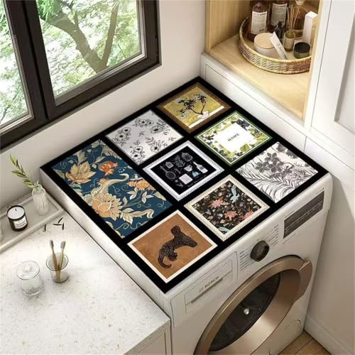 Highdi Housse de Protection pour Machine à Laver Top, Puzzle Rétro Coussin de Machine à Laver Antidérapant, Tapis de Protection pour Dessus Sèche-Linge Buanderie (Noir 8,40x40cm)