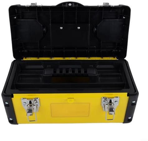 Caja de herramientas con cerradura con múltiples compartimentos con bandeja organizadora extraíble para un almacenamiento eficiente y fácil acceso a herramientas, herramientas manuales y herramientas