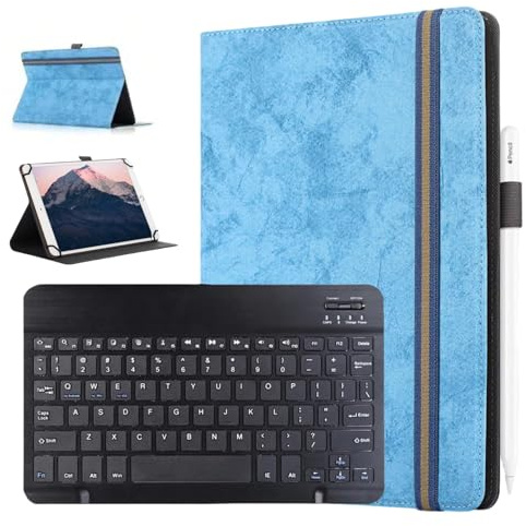Funda para tablet Azeyou F5-AT1016 de 10.1 pulgadas con teclado Bluetooth desmontable - Teclas de tijera silenciosas, soporte ajustable PRSPR en ángulo, soporte para bolígrafo, uso horizontal, 2 en 1