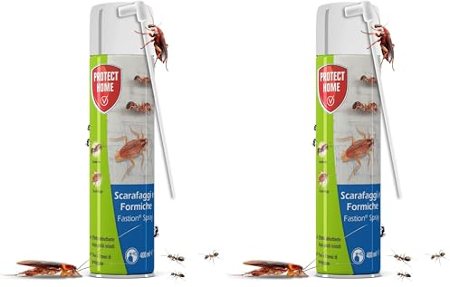 Protect Home Fastion Spray Scarafaggi e Formiche, Insetticida spray a rapida azione per eliminare formiche e scarafaggi. Con cannuccia per applicazione di precisione 400 ml (Confezione da 2)