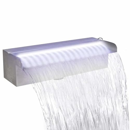 Gecheer Cascata LED per laghetto, fontana con luci a LED in acciaio inox 30 cm, design moderno per piscina e giardino, facile montaggio, amanti della natura