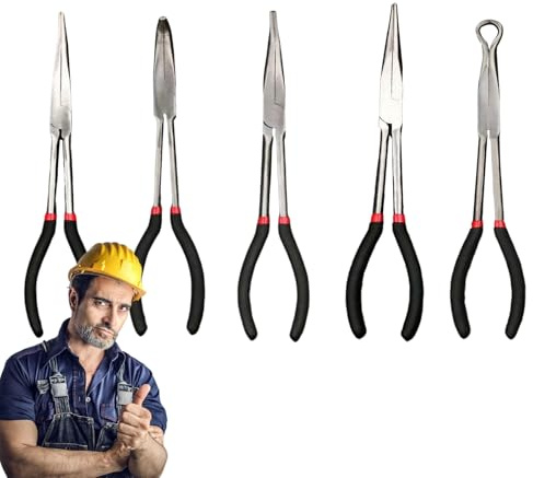 Alicates finos de pico largo, cortadores de pelo con ángulos de 25, 45 y 90 grados - Pinzas largas de pico fino de 28 cm de alcance,para hacer joyas de bricolaje fontanería reparación de