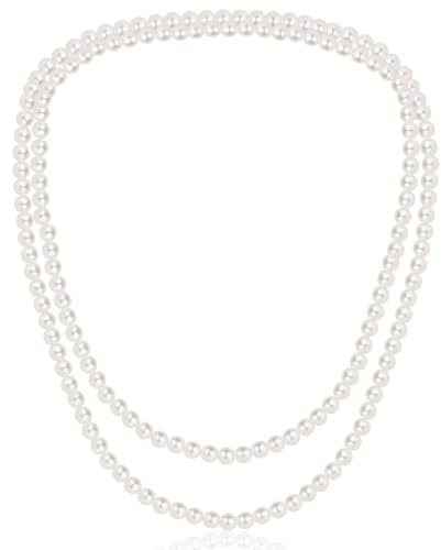 BRDTKUGV Women Long Pearl Necklaces,150cm Pearl Necklaces,1920s Artificial Vintage Fashion Jewelry Neck Strap, for Everyday Wear, Wedding Fashion, Party Accessories
