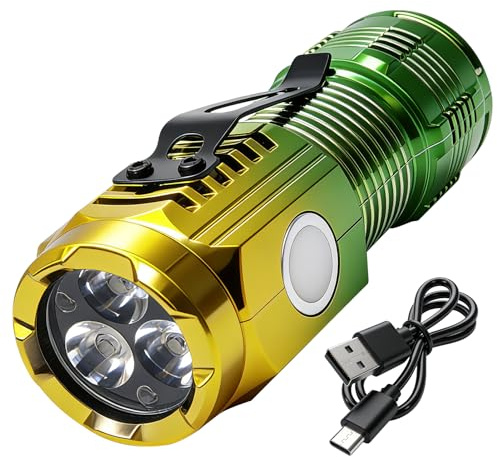 TaimeiMao Linterna Recargable LED, 200 Lúmenes, 3 Modos de Luz, Linterna Pequeña, Lámpara de Mano Llavero, Impermeable, con Imanes, para Camping, Senderismo, Exteriores, Emergencias