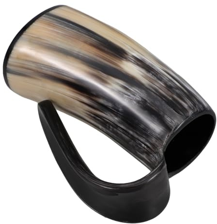 HOMSFOU Chope à Bière Viking 200 Ml de Corne Polie, Verre Nordique Petit Format, Mug de Fête Médiéval, Coupe à Boire Corne pour Bar à Domicile et Événements Festifs