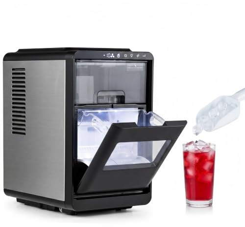 LIFEZEAL Machine à Glaçons de Comptoir,16 Cubes Croissant en 15 Min | Machine à Glaçons avec 11 Épaisseurs Réglables, 12kg/24h, Auto-Nettoyage, Appareil à Glaçons Portable avec Minuterie, Pelle