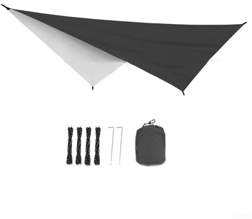 Bâche de camping polyvalente pour le soleil et la pluie, auvent ultraléger avec revêtement argenté 210T avec coins cousus en Z, tapis de parasol portable pour pique-nique, randonnée et jardinage (noir