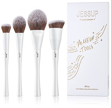 Jessup Brochas de Maquillaje Base, 4 Piezas Set de Brochas de Maquillaje, Pinceles Mawuillaje de Cara Para Corrector, Rubor, Contorno, Resaltador en Polvo, Blanco Perla T344