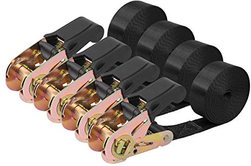 Endless Ratchet Tie Down Straps Heavy Duty Cargo Tie Downs, Sturdy Nylon Black Strap Down Ratcheting Securing Straps, Track Spring Fittings, Tie-Down Motorcycles, Trailer Loads, Kayak