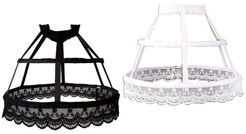 SSDH Jupon Victorien 2 cerceaux Crinoline Lolita Fishbone Creux Oiseau Cage Jupe Broderie Floral Dentelle Jupon (Blanc)