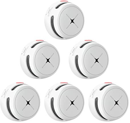 AEGISLINK Mini-Détecteur de Fumée Indépendant avec Pile Irremplaçable de 10 Ans, Détecteur d’Incendie avec Capteur Photoélectrique et Bouton Test/Silence, Conforme au Norme en 14604, S500, Lot de 6