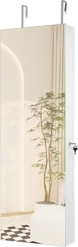 RELAX4LIFE Armadietto Portagioie con Luci LED, Specchiera Portagioie da Parete o Porta, Specchio a Figura Intera, 4 Cassetti, Organizer Gioielli per Camera da Letto (Bianco)