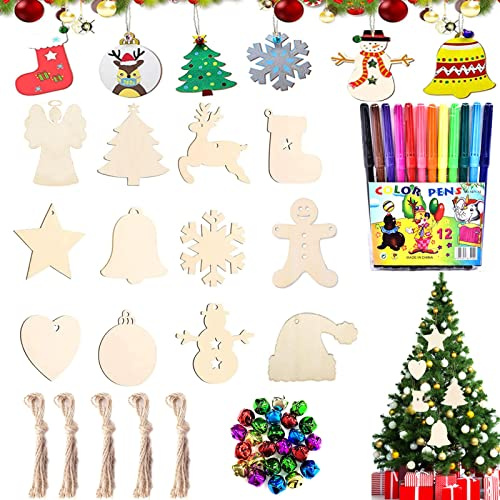 90 stycken trähängen jul att måla, trähängsmycken, ängel för julgransprydnad, trähänge, dekoration, julgransdekoration, julgransprydnad för jul, julgran, gör-det-själv-dekoration