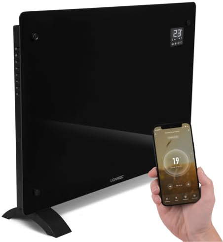 Vonroc Elektroheizung energiesparend 1500W - Konvektor Heizung [18qm Räume] | Mobile Elektrische Heizung [App/Touch Steuerung] - Heizkörper 2in1 Wand-/Bodenmontage - Schwarz