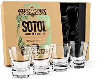 Sotol and Tequila Sipping Glasses | Tequila Glassware Collection | Set of 4 | 6 oz Professional Sippers for Drinking Joven, Reposado, Anejo Sotols | Stemless Heavy Based Liquor Snifters