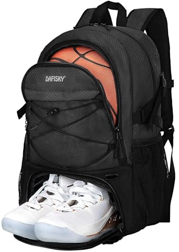 DAFISKY Mochila de Baloncesto con Compartimento para Pelotas, Bolsa de Baloncesto Grande con Compartimento para Zapatos, Bolsa de Equipo Deportivo, Negro -, Talla única, Talla única