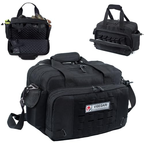 VIGEGARI Tactical Pistol Range Bag for 3 Handguns, Gun Range Bag with 6 Magazine Slots, Lockable Zippers, Ammo Storage, MOLLE Handgun Case for Shooting Range Accessories