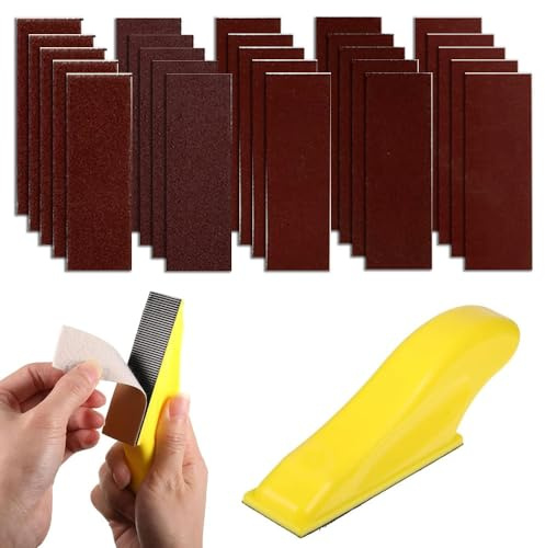 100 PCS Sanding Pads Grit Sandpaper Sheets Micro Sander Kit with 3.5 x 1 Inch Detail Sanding Tools With Sandpaper Assorted 80/120/180/240/400 Finger Sander for Crafts Wood Furniture Finishing