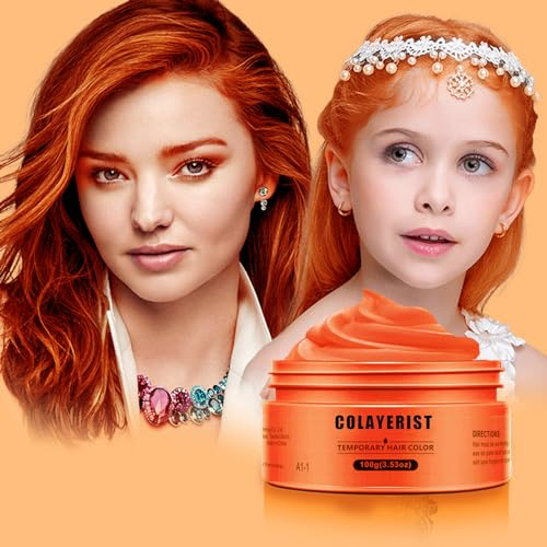 COLAYERIST Tinte temporal para el cabello naranja, lavable, cera para hombres y mujeres, máscara para fiestas o cosplay, productos para teñir el cabello sin desorden