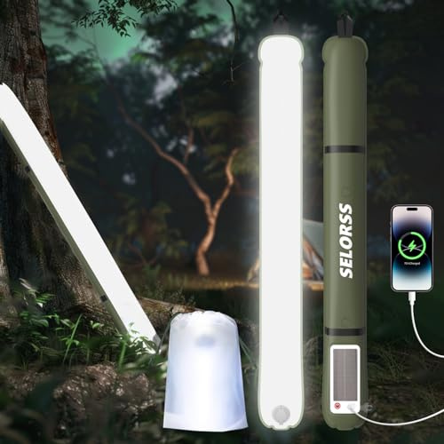 SELORSS Aufblasbare Solar-Campingleuchten, 86 cm, faltbar, Teleskoplampe, tragbares Outdoor-LED-Licht mit 2000 mAh, IP66, wasserdicht, mit weißem Licht für Camping, Wandern, Reisen – Grün