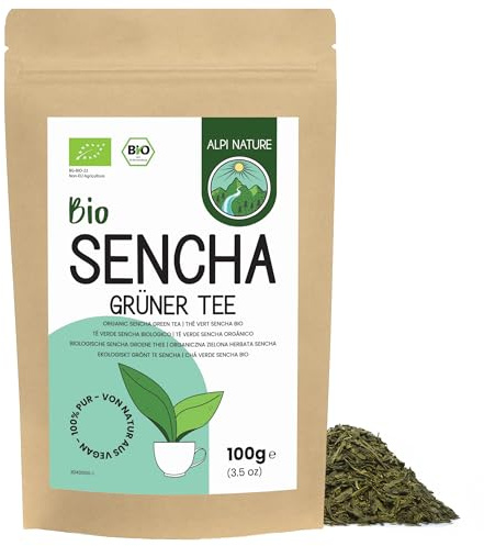 Alpi Nature Sencha Grönt Te BIO 100g, Ekologiskt Grönt Sencha Te, Naturligt Koffeinhaltigt